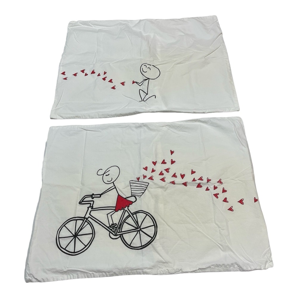 Human Touch Standard Pillow Case Set Hit by Love Whimsical Bicycle Stick Figure